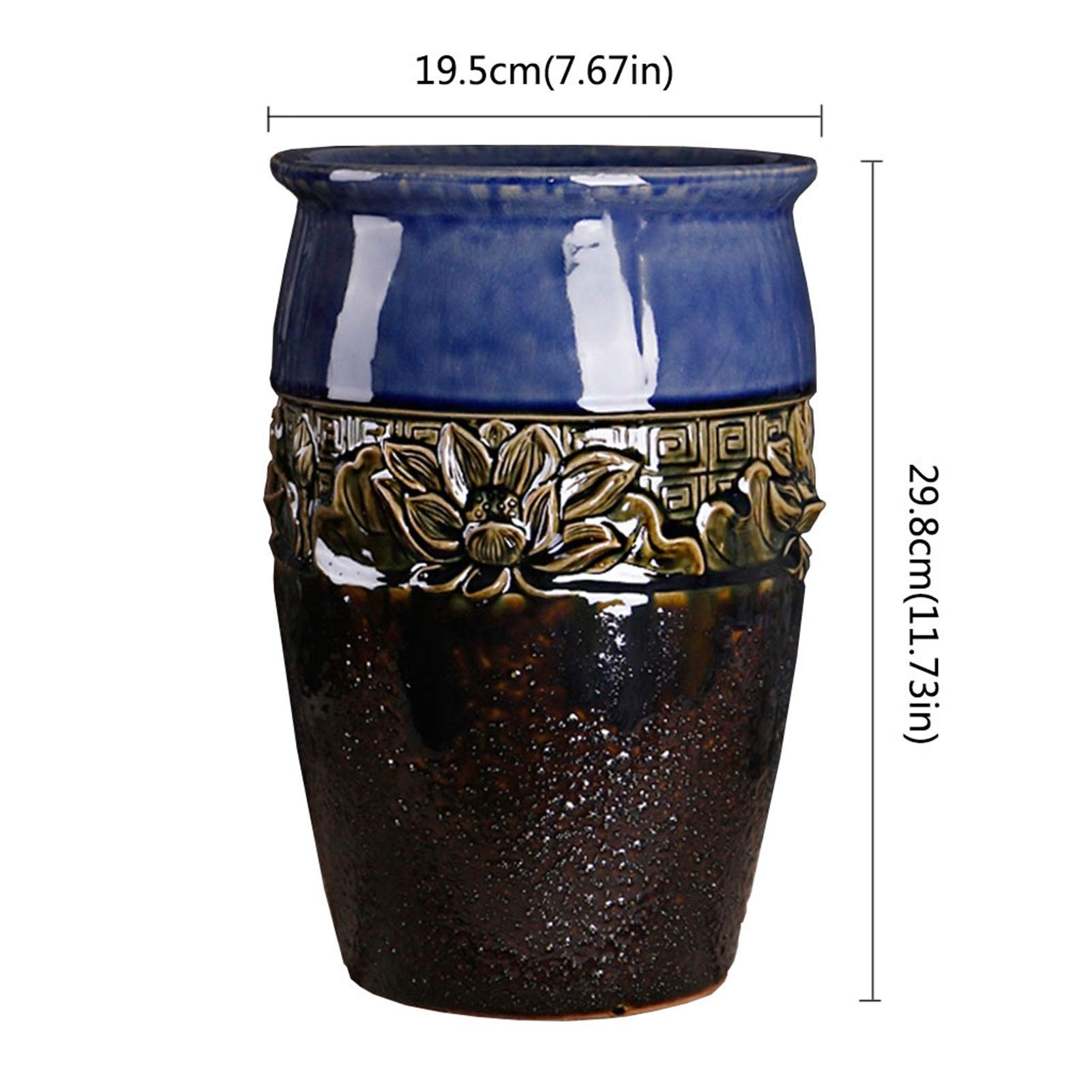 Skrzynka na kwiaty ceramiczna doniczka z otworem do ogrodu na zewnątrz do domu salonu biura jadalni dekoracja retro doniczka 30 cm wysoka skrzynka ogrodowa (kolor: Niebieski)