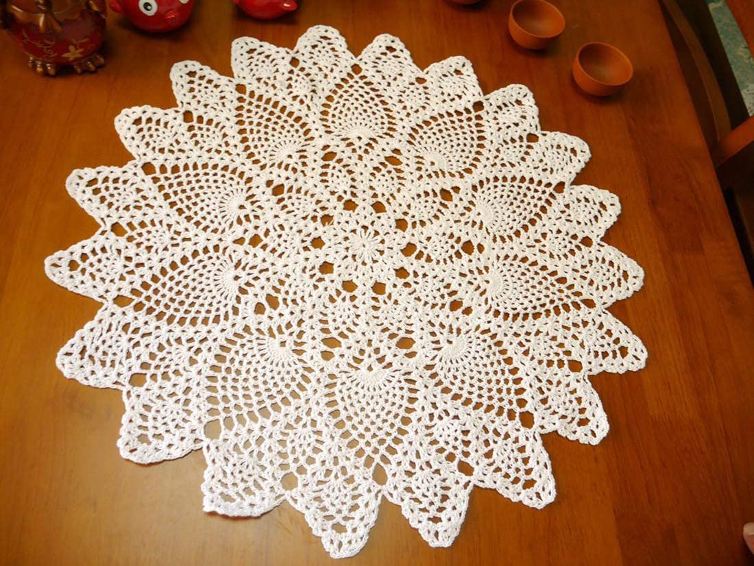 Janef Beige Handmade Crochet Cotton Table Cloth Lace Doilies Round Lace Tablecloths 20 Inches.