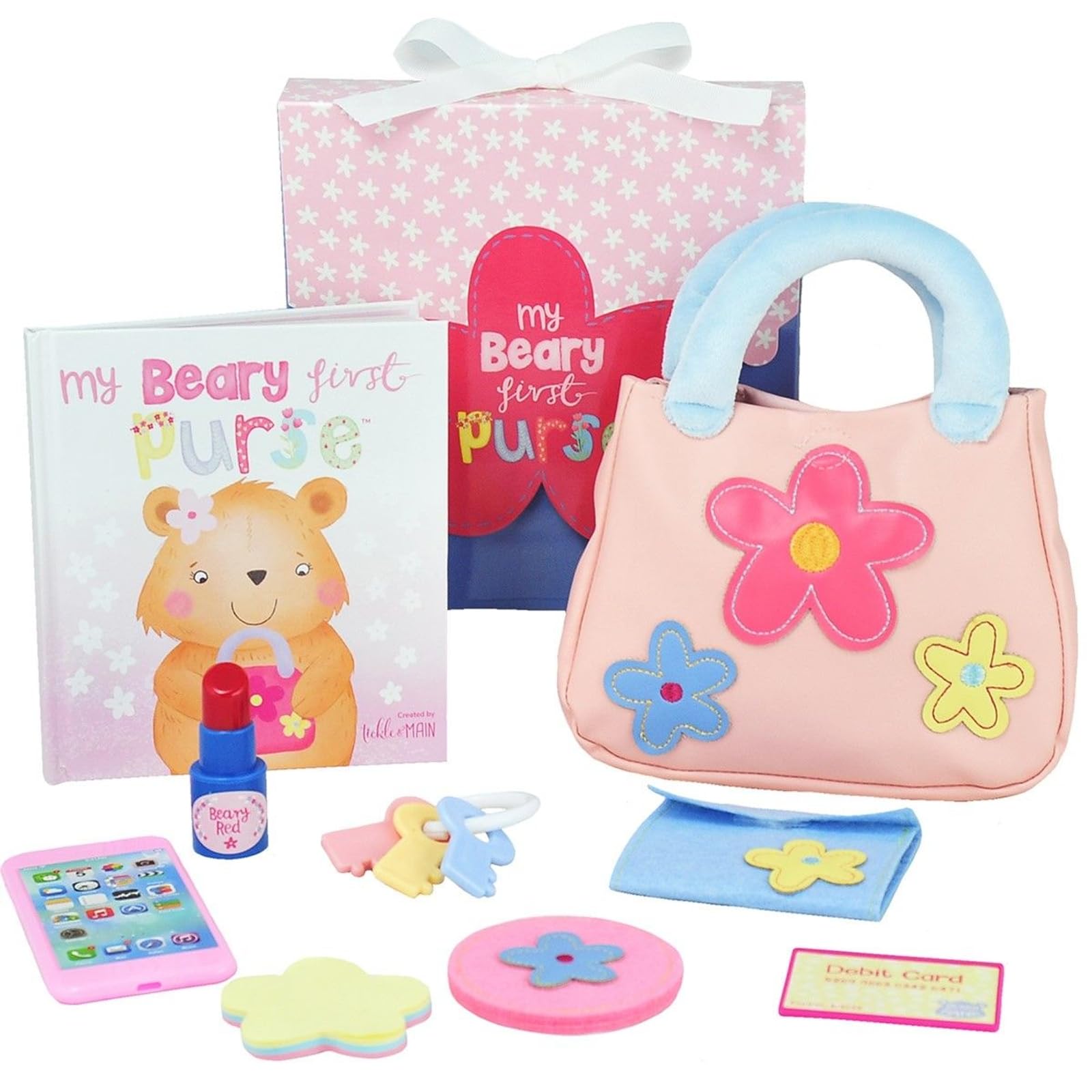My Beary First Purse Playset - Bolso para bebé niña, 9 piezas, piel sintética, rosa a partir de 1 año, libro de cuentos y accesorios para juegos imaginativos, regalo de cumpleaños para 8