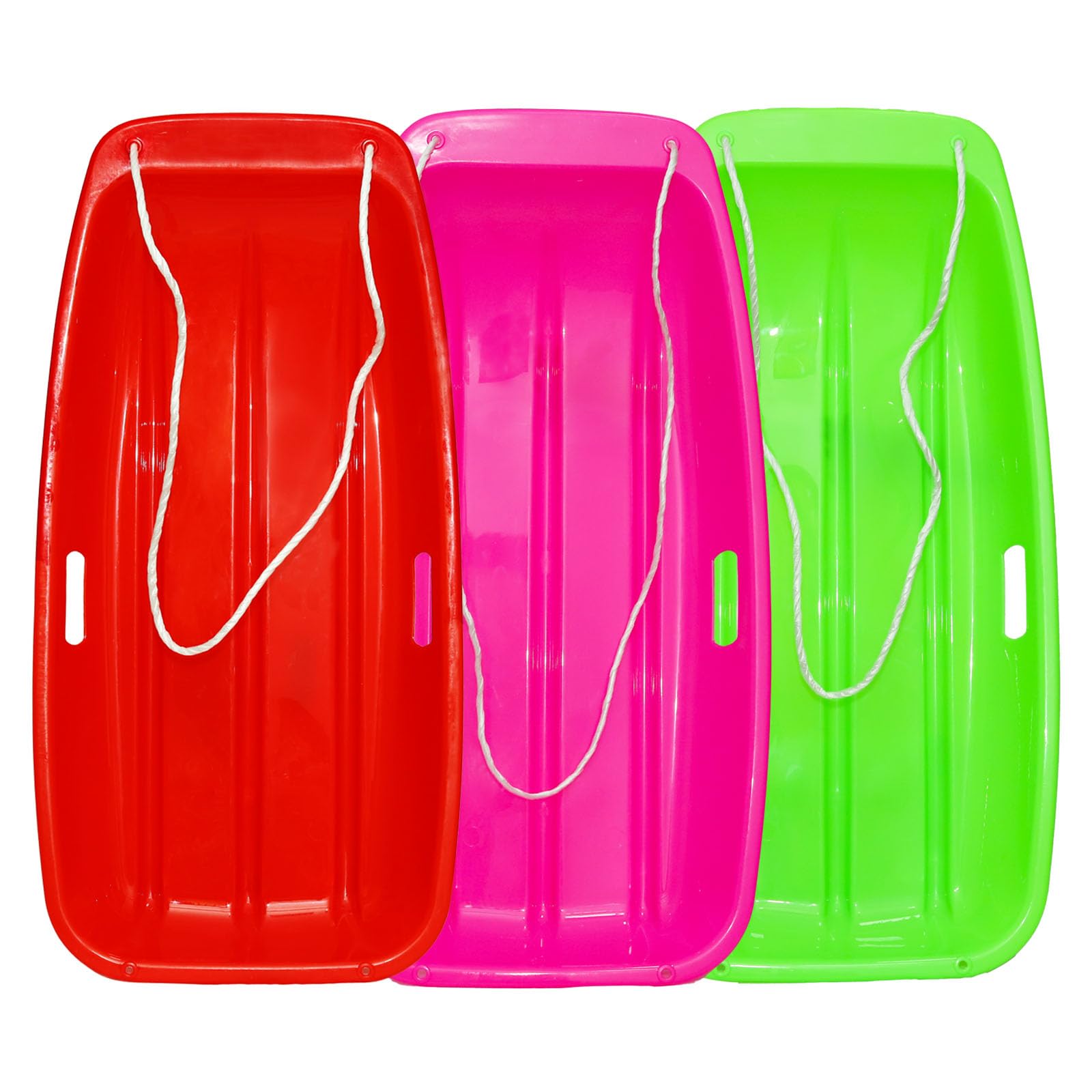 Plastic Toboggan Snow Sled for Adult and Kids-Durable Cold-Resistant Flexible Design, Accommodate1-2 Riders,with Pull Rope & Handles for Winter