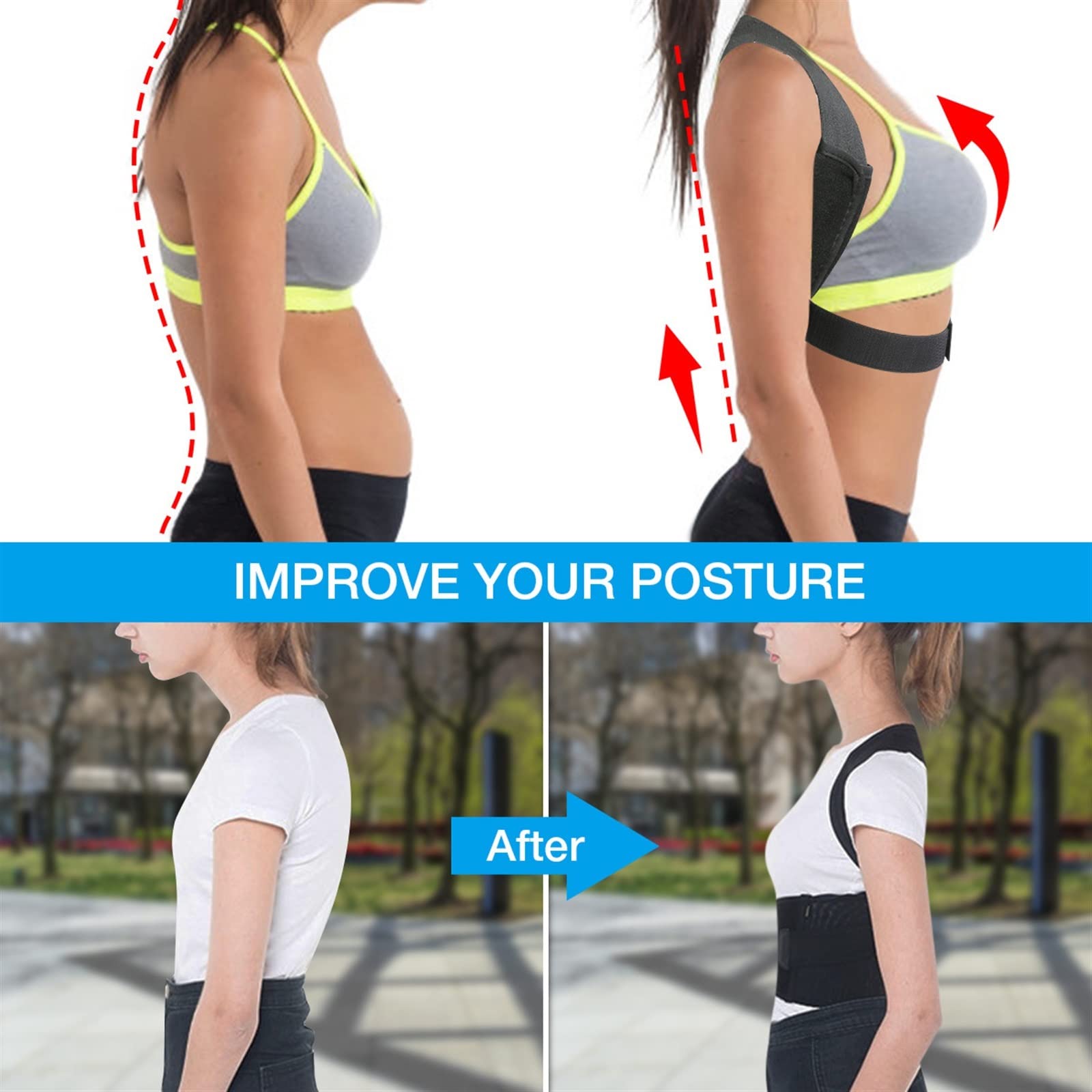 Corrector de Espalda Corrector de Postura Ajustable Soporte para la Espalda Soporte para la Columna Vertebral Fisioterapia Cinta para Fijar la Salud para Hombres Mujeres para la Salud y la Relajación