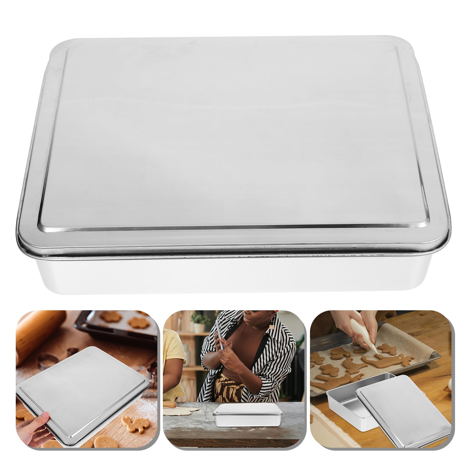 DOITOOL Moule à Pâtisserie Grosse Capacité avec Couvercle en Acier Inoxydable Ustensile de Cuisson Robuste pour Stocker Confiseries pour DIY Baking Room