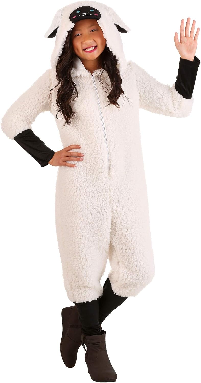 Kids Sheep Jumpsuit Costume with Hooded Jumpsuit and Attached Tail