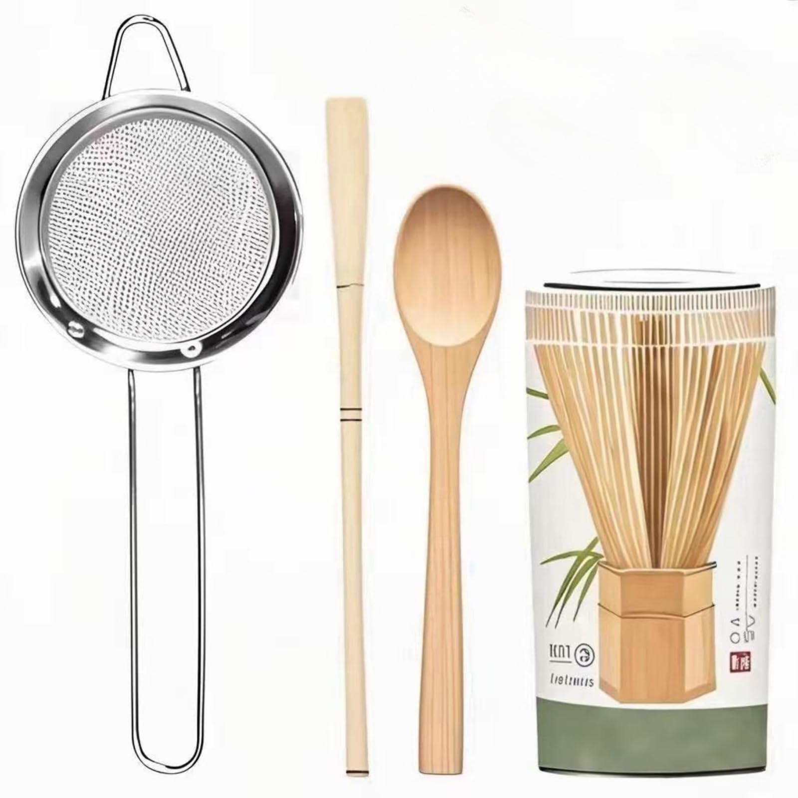 4Pcs, Matcha Whisk Set,Matcha Whisk,Matcha Set,Bamboo Whisk,Matcha Kit,Chasen Matcha Stirrer,Made from 100% Natural Bamboo,Durable and perfect for making matcha tea