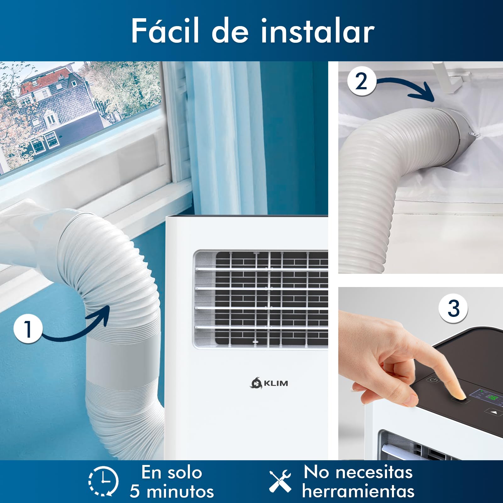 KLIM K9000 - Aire acondicionado portátil 3 en 1 - Nuevo - Con función deshumidificador, ventilador y modo refrigeración - Mando a distancia - AC portátil de 9000 BTU