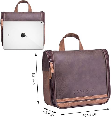 Miniatura 6 de VANCASE - Neceser colgante de cuero vintage para hombre kit de dopp de afeitado tamaño mediano impermeable bolsa de baño de viaje organizador de