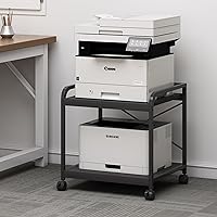 Fannova 2-Tier Under Desk Printer Stand: 20" Deep Storage Shelf, Height Adjustable, Rolling Wheels for Home Office - Black