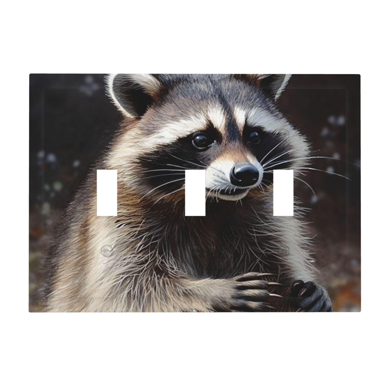 Kloph Raccoon Decorator Light Switch Covers Wall Plate 3-Gang Mid Size 6.7" X 4.8" Triple Toggle Switch Wallplate Decorative 3 Gang Wall Switch Plate Covers Polycarbonate Thermoplastic