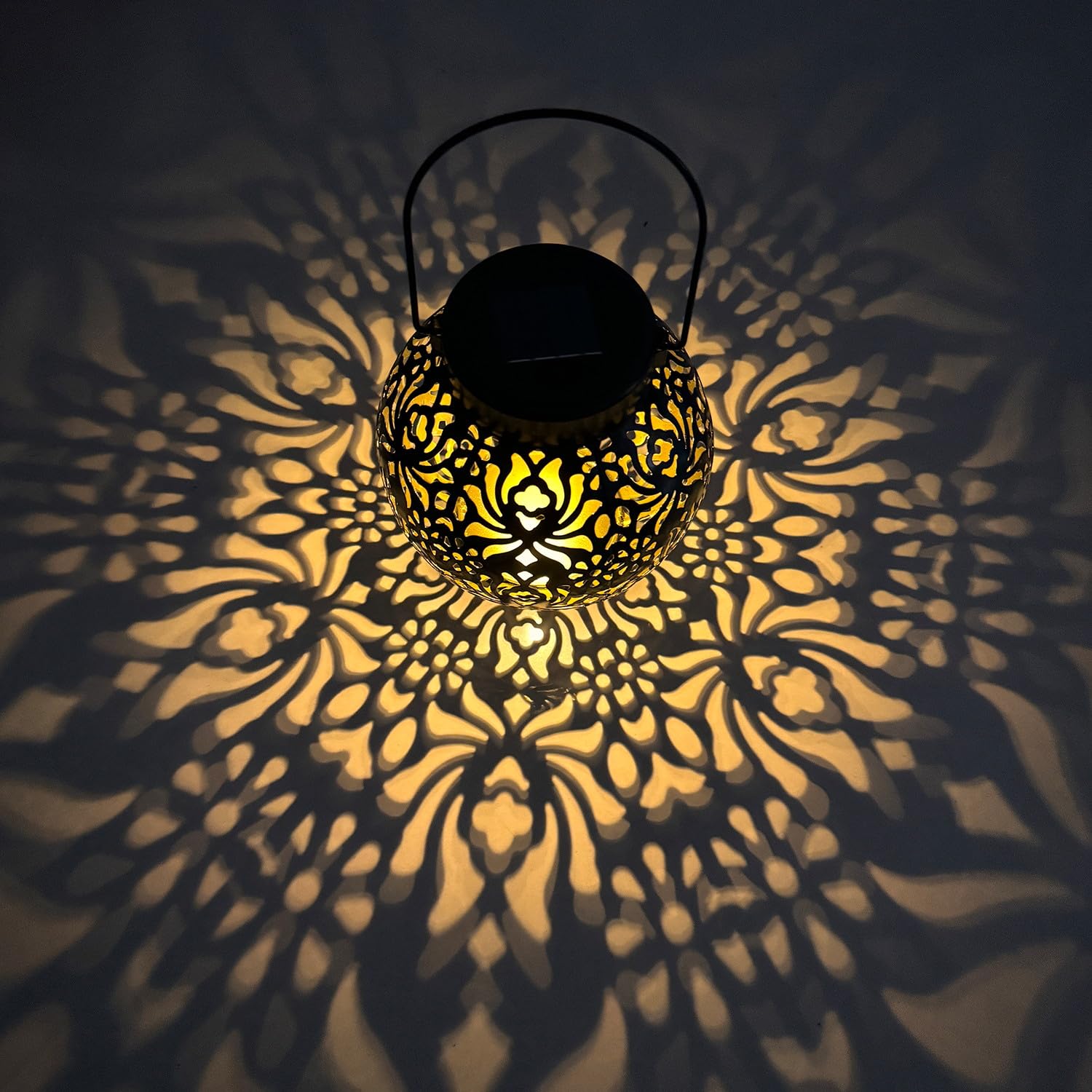 OMRAYTU Hanging Solar Lantern Outdoor – Black Moroccan Style, 800mAh Battery, Warm White LED, IP44 Waterproof, 8-10 Hour Runtime, Decorative For Patio, Porch, Yard