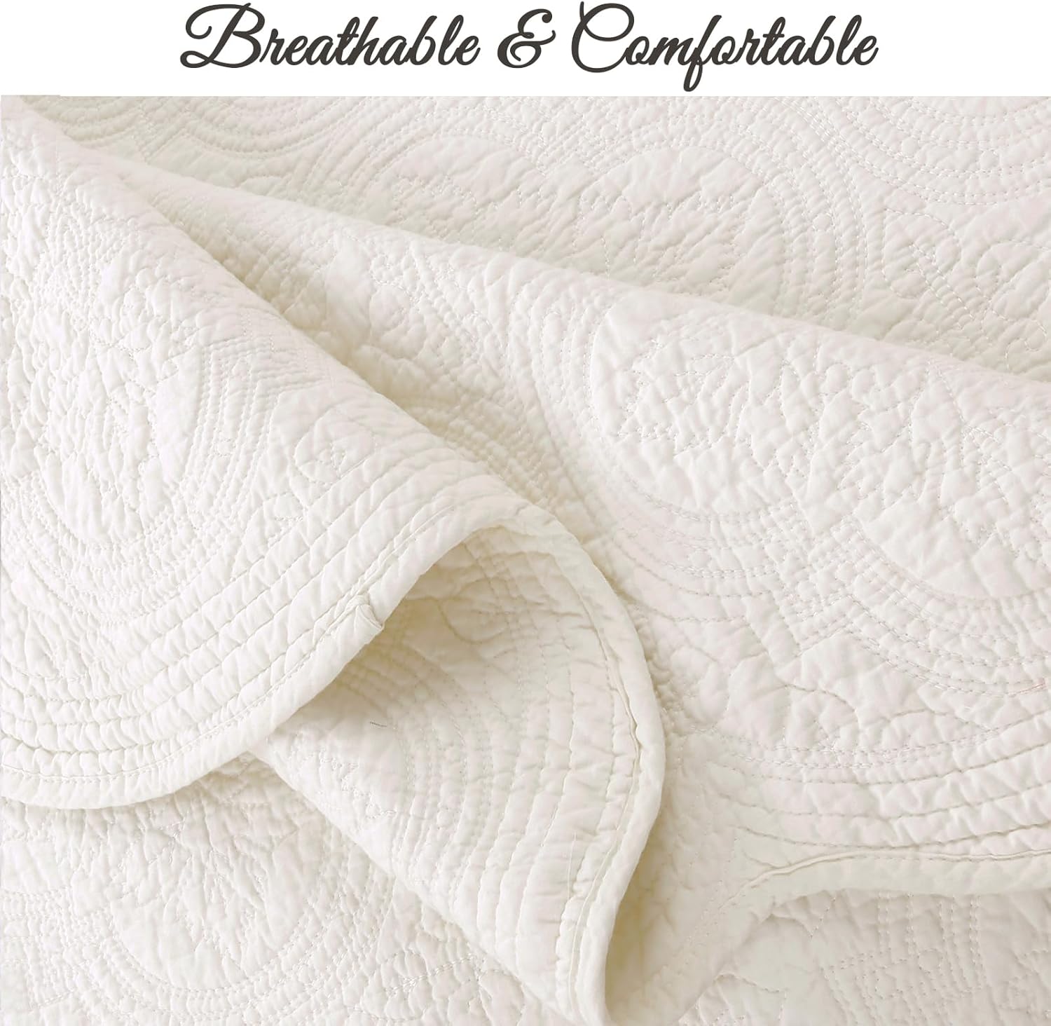 Cozy Line Home Fashions Cotton Quilt Set Twin – 2-Piece Ivory Matelasse Quilted Medallion Bedspread, Lightweight All Season Coverlet
