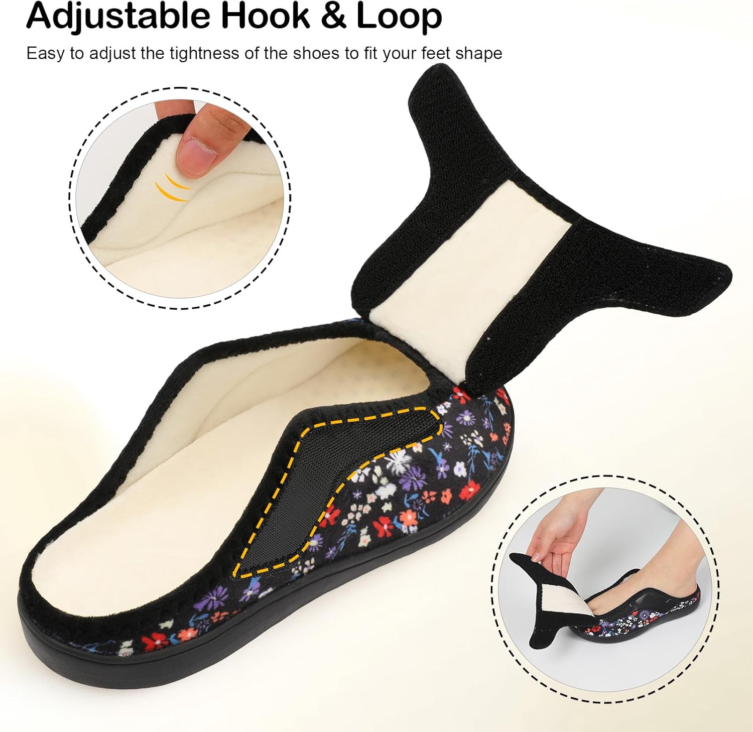 LeIsfIt Slippers for Women Extra Wide House Slippers Elderly Slip on House Shoes Non-Slip Indoor Outdoor Slipper Adjustable for Diabetic Swollen Feet - Image 4