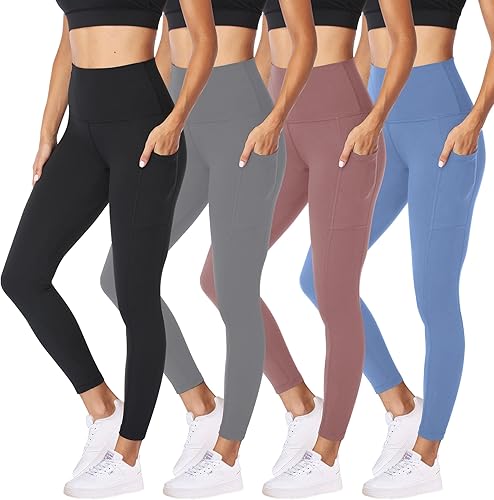 Miniatura 99 de NexiEpoch - Paquete de 4 leggings suaves para mujer, con bolsillos, control de abdomen y cintura alta, pantalones capri para yoga y ejercicio