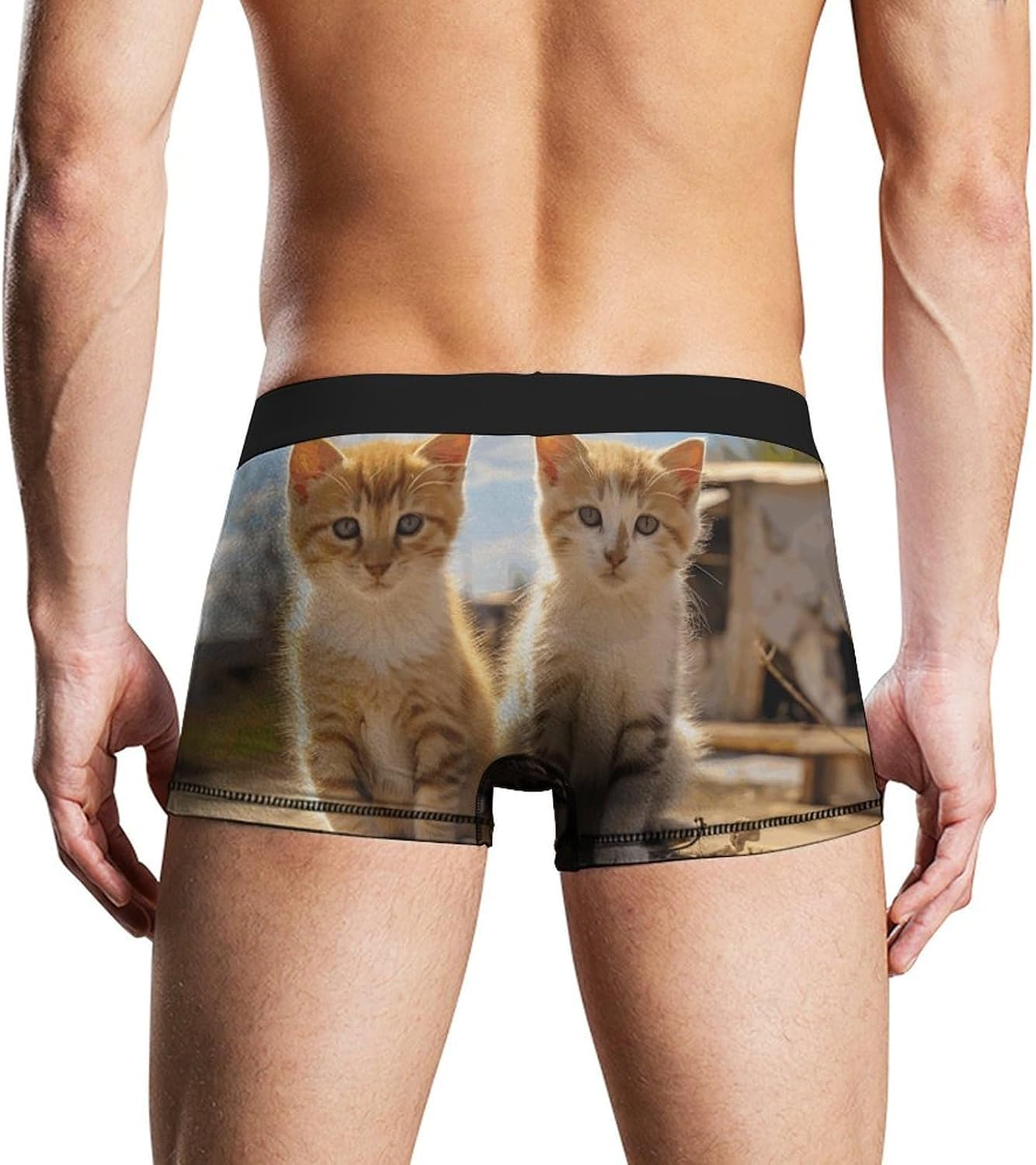 Two Little Cats Mens Boxer Briefs Short Breathable Underwear Trunks Soft Moisture-Wicking Boxer Shorts Novelty Underpants XL White