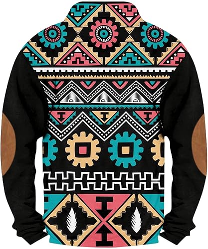 Vista 2 de WENKOMG1 Sudadera con estampado indio para hombre, manga larga, vintage, ligera, con solapa, simétrica