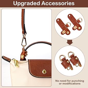 Strap Compatible for Longchamp Mini Bag, Bag Straps for Crossbody Handbags, Leather Shoulder Strap - Brown, Punch-Free Adjustable Buckle Straps Design for Long Champ Bags (Width: 12mm)