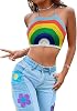 SweatyRocks Womens Backless Rainbow Striped Halter Tie Back Tops Sleeveless Knit Crop Top