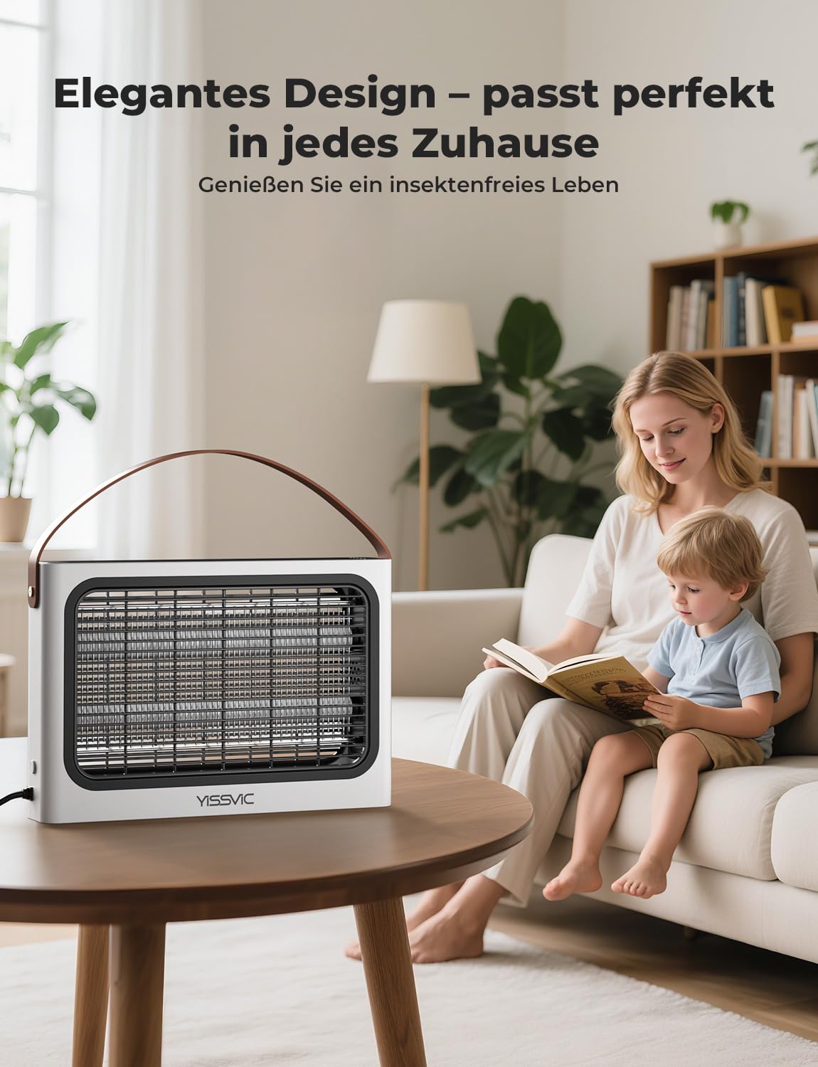 YISSVIC Elektrischer Insektenvernichter 4300V UV Mückenlampe 20W mit 2 Ersatzröhren PU-Griff 1,8-m-Kabel für den Innenbereich gegen Motten Mücken Fliegen