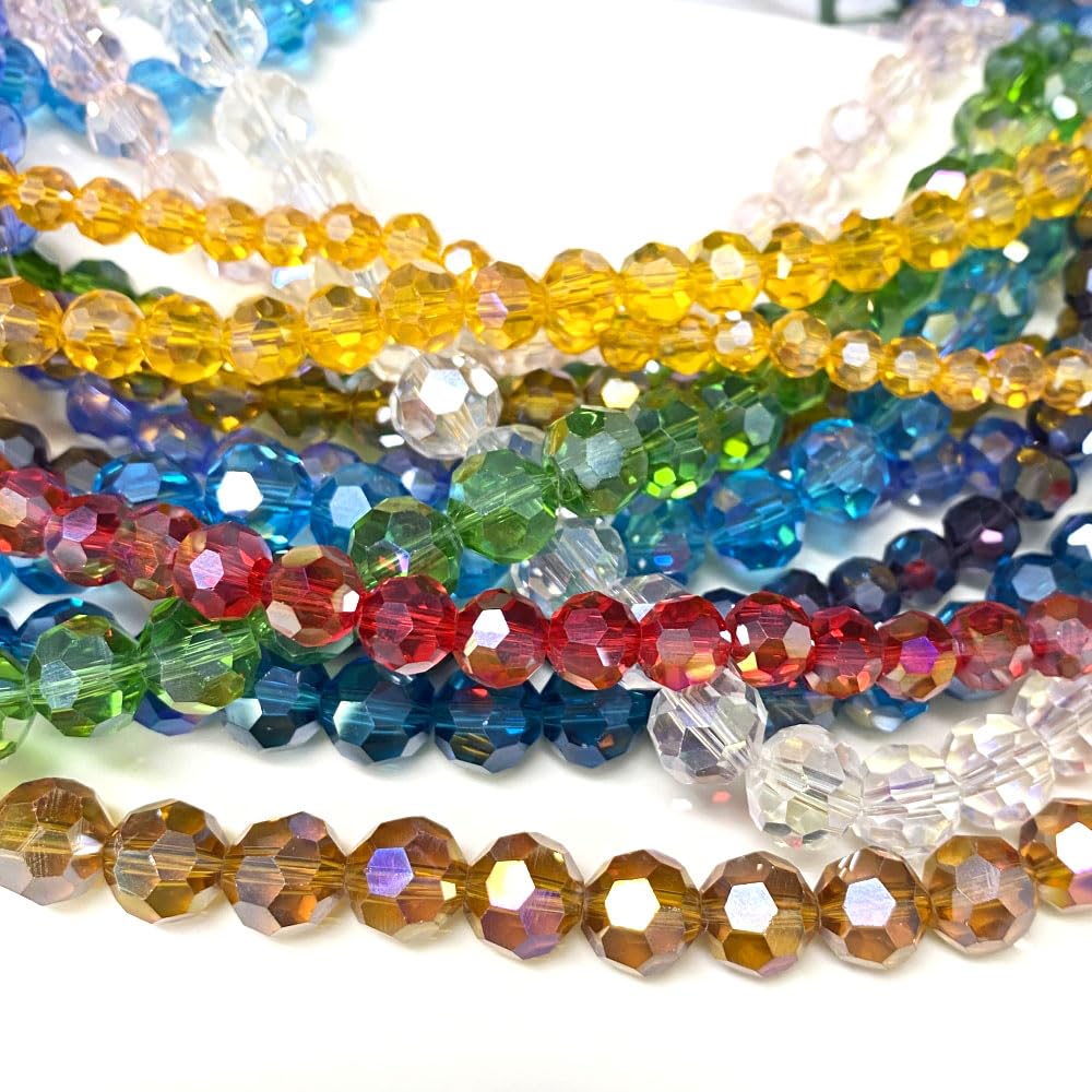 Dowarm 10mm Round Crystal Glass Beads - 50PCS Yellow Faceted Gemstone Beads For Jewelry Making, Bracelets, Wind Chimes & DIY Crafts