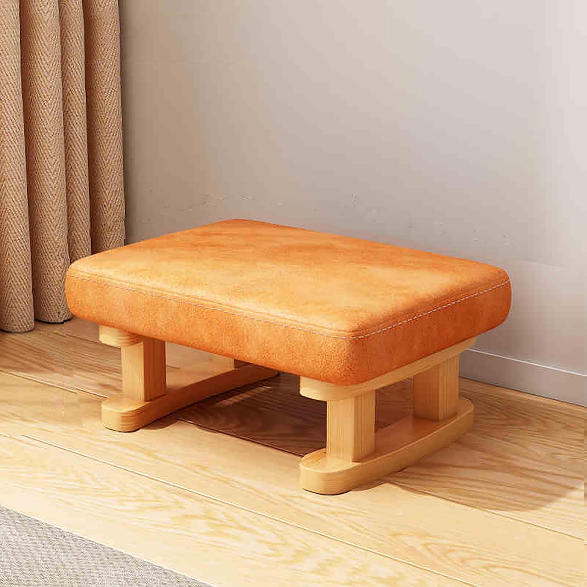 Petit banc repose-pieds ottoman rectangulaire orange beige pour salon chambre