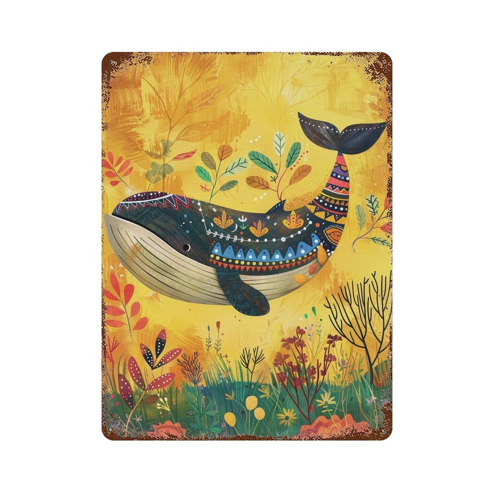 Garage Style Whale Art Print Ocean Decor-2 Rustic Tin Plaque 15.7"x11.8", Vintage Wall Decor for Bar And Workshop