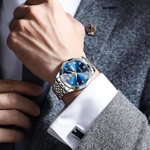 Miniatura 3 de Reloj casual de acero inoxidable para hombre, de cara grande, reloj analógico de cuarzo con día y fecha, clásico resistente al agua con números