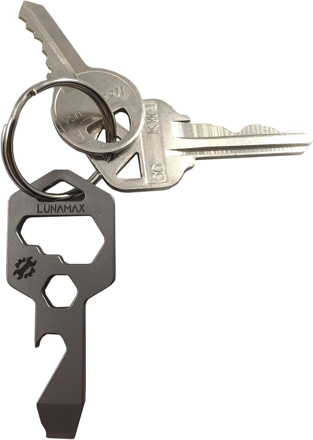 Lunamax Mighty Key-TITANIUM 8 in 1 Multi-Tool for Keychain- Strong, Lightweight, All- in-One Bottle Opener, Flathead Screwdriver, Wrench, Box Cutter, and Hex Driver (Classic Silver)