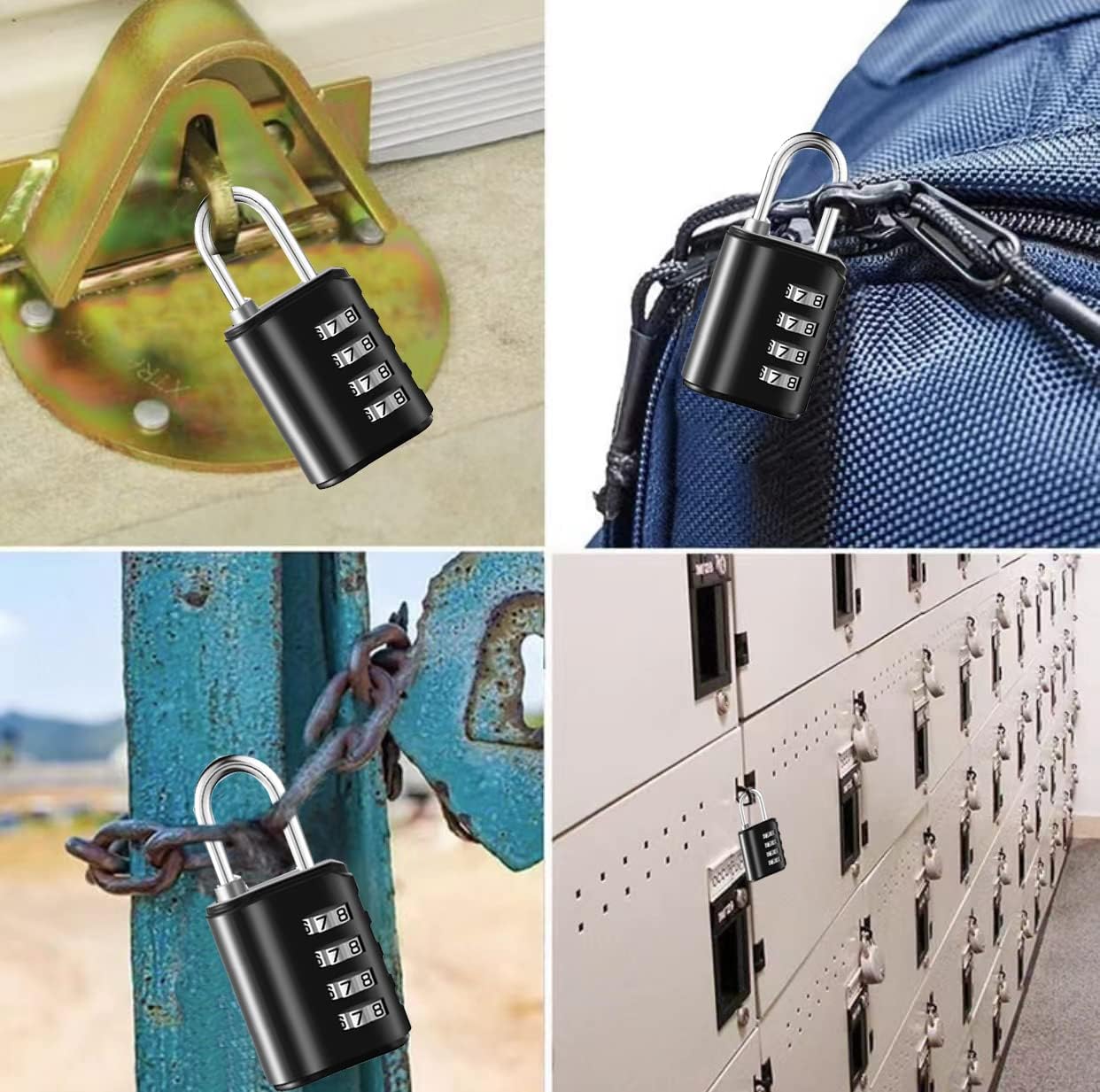 2 Pack Combination Padlock, 4 Digit Resettable Outdoor Waterproof Padlock with Keys, Combo Lock for School, Sports or Gym Locker, Employee Locker, Fence, Gate, Case, Toolbox, Hasp Storage (Black 2)