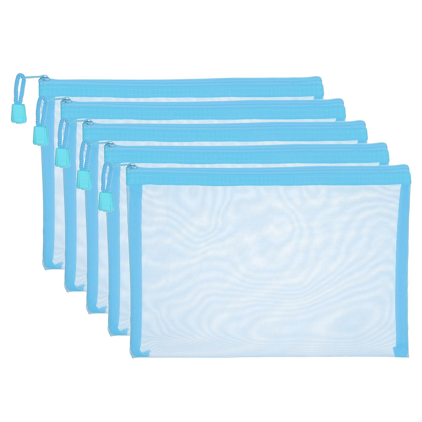PATIKIL A5 Mesh Zipper Pouch Bags, 5 PCS Mesh Bags with Zipper Plastic Storage Pocket for Organizing File Beads Office Home Supplies, 18x25cm, Sky Blue