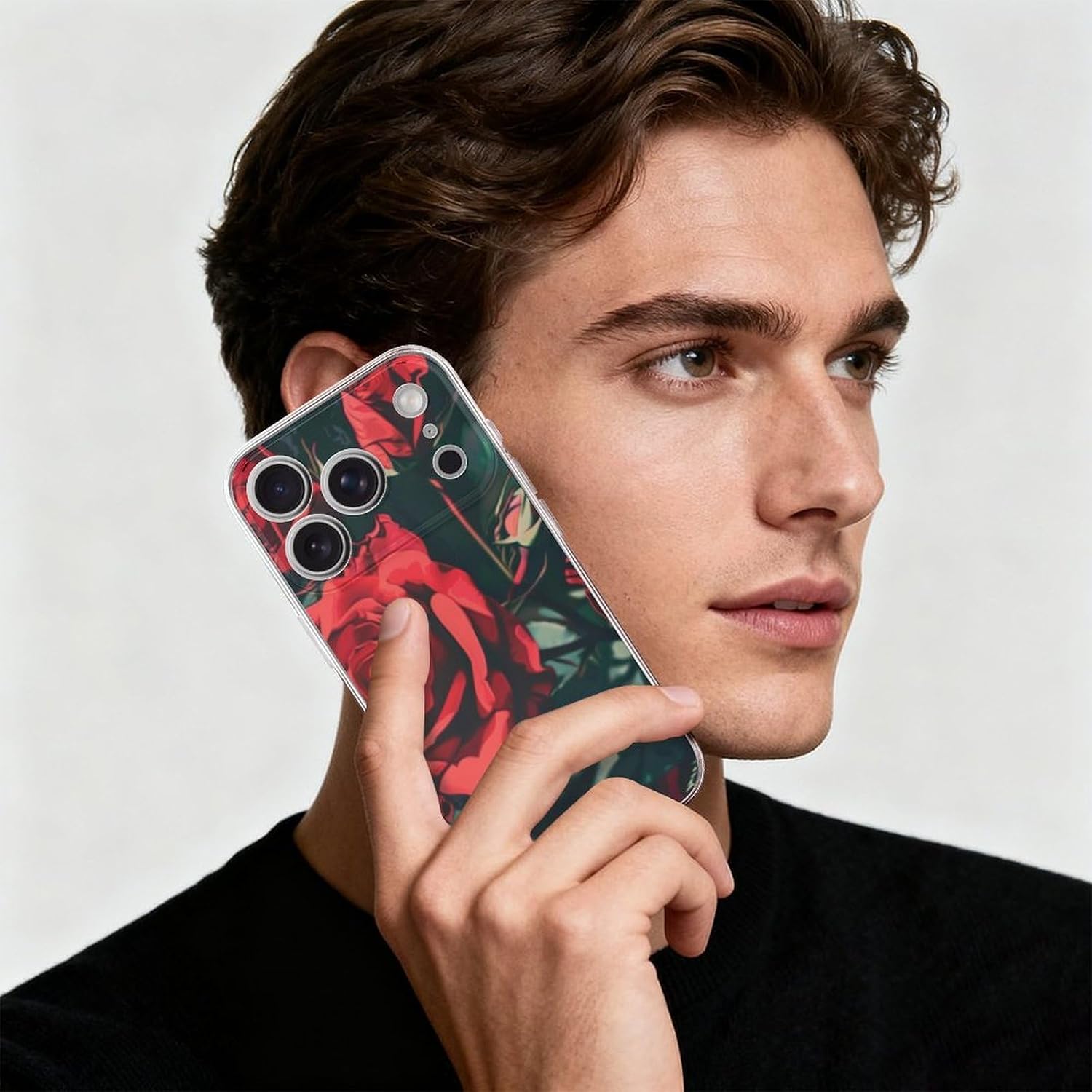 Clear Phone Case for iPhone 17 Pro Case, Red Rose Print Prints Shockproof TPU Cell Cover with Wireless Charging, Anti-Yellowing, Transparent image 5