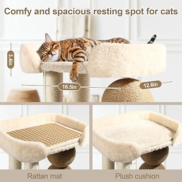 Small Cat Tree for Indoor Cats, Cat Tree Tower with Sisal Cat Scratcher, 5 in 1 Cat Tower with Playful Toy Ball, Cat Scratching Post with Bed for Kitten and Cats