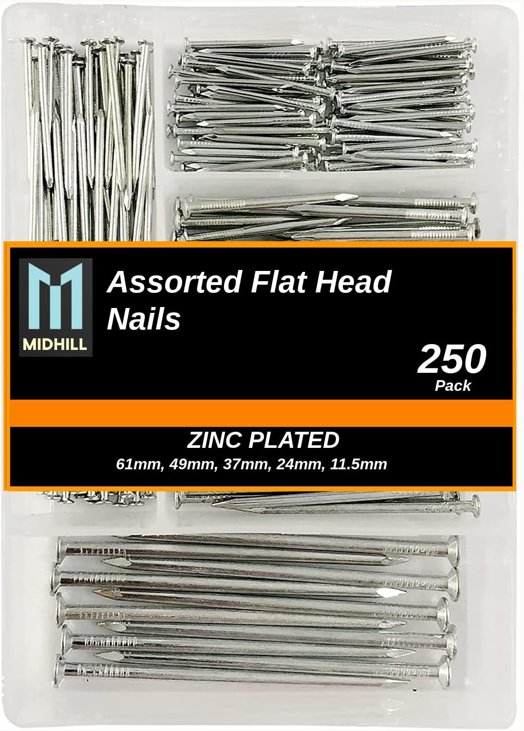 250pk Assorted Nails for Wood – Iron Nails for Hanging Pictures | Long, Medium and Small Wall Nails for DIY and Crafts, Home Décor, Woodwork, Furniture and Construction