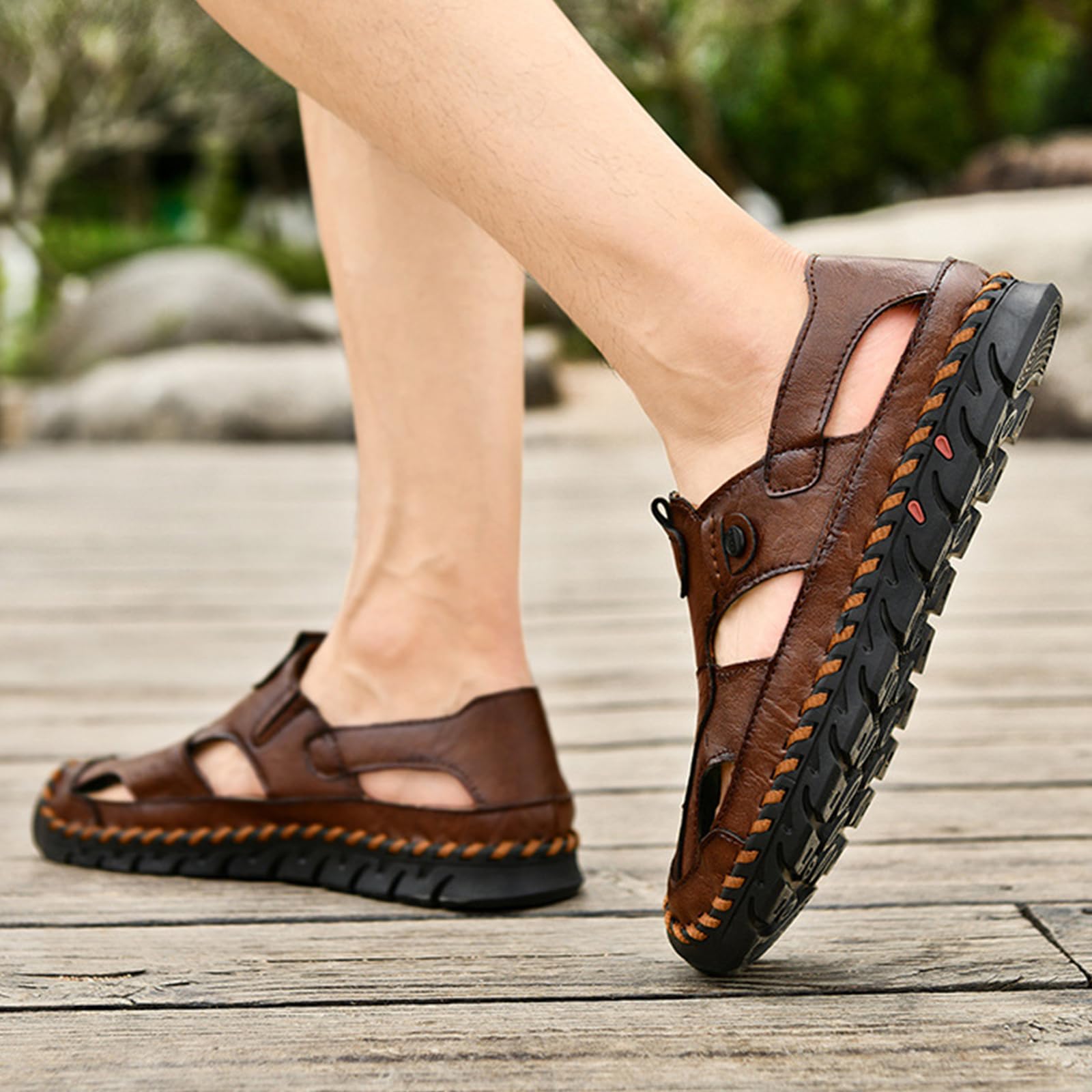 Sandali Uomo Estivi Comodi, Leggero Traspiranti Antiscivolo Sandali Sportivi Uomo Pelle Punta Chiusa Scarpe da Mare Spiaggia