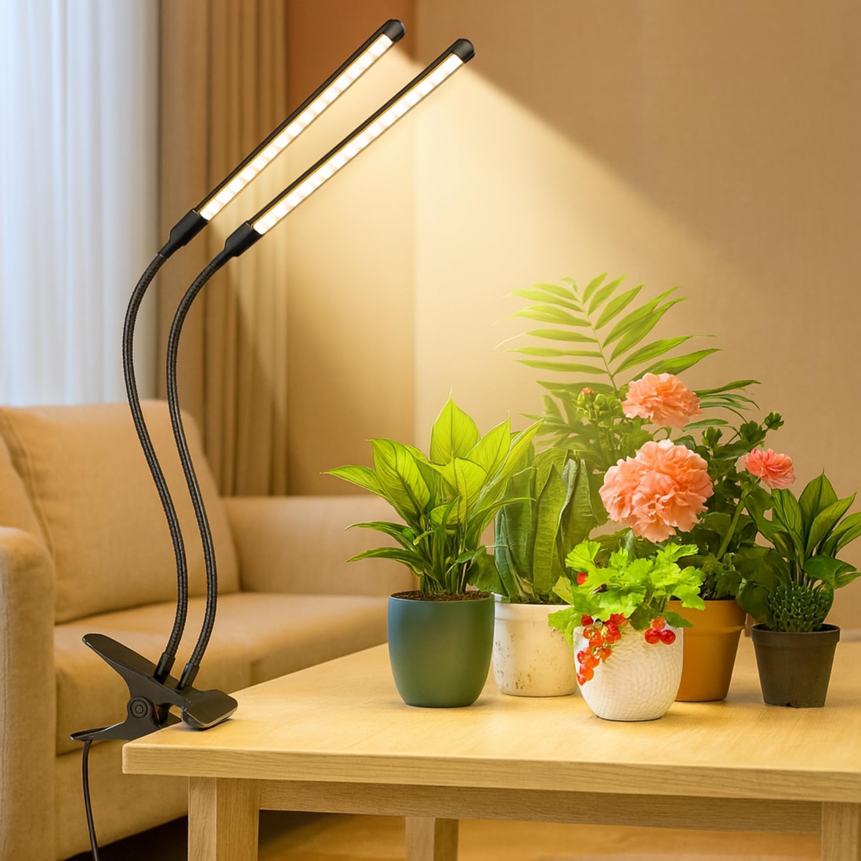 ecofynd Grow Light for Indoor Plants, 10 Dimmable Brightness, 3/9/12 Hrs Auto On/Off Automatic Timer, 2 Head LED Grow Lights for Plants,1.3M Wire, Artificial Sunlight for Plants (Black, GROWLIGHT004)-picture-28