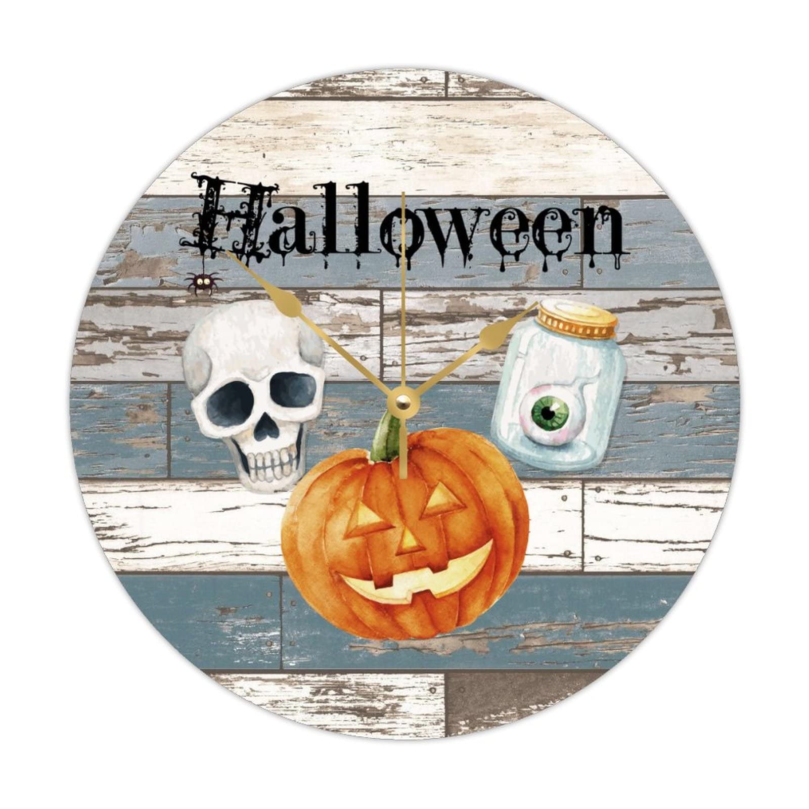 Horloge en bois Halloween rétro ronde 38cm sans tic-tac maison