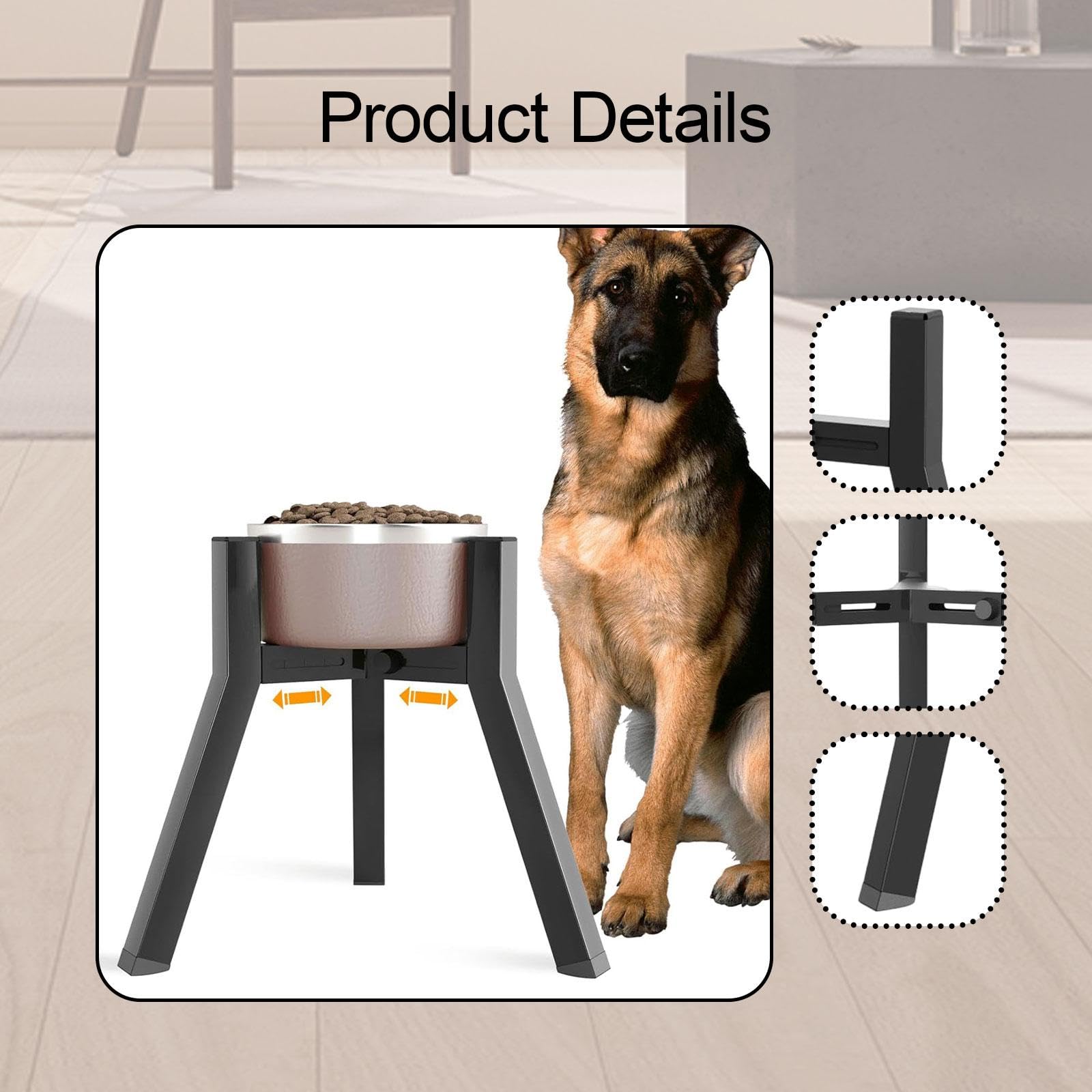 Support pour Gamelle de Chien, Gamelle Non Incluse, en Métal Antidérapant, Largeur Réglable de 18 à 27 Cm, Réglable en Hauteur