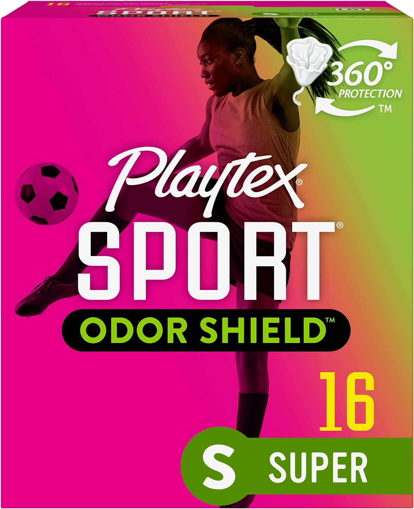 Sport Odor Shield Tampons Super Absorbency, Unscented - 16ct | Super Tampons for Women, Feminine Care, Playtex Tampon with 360 Leak Defense and Odor Control