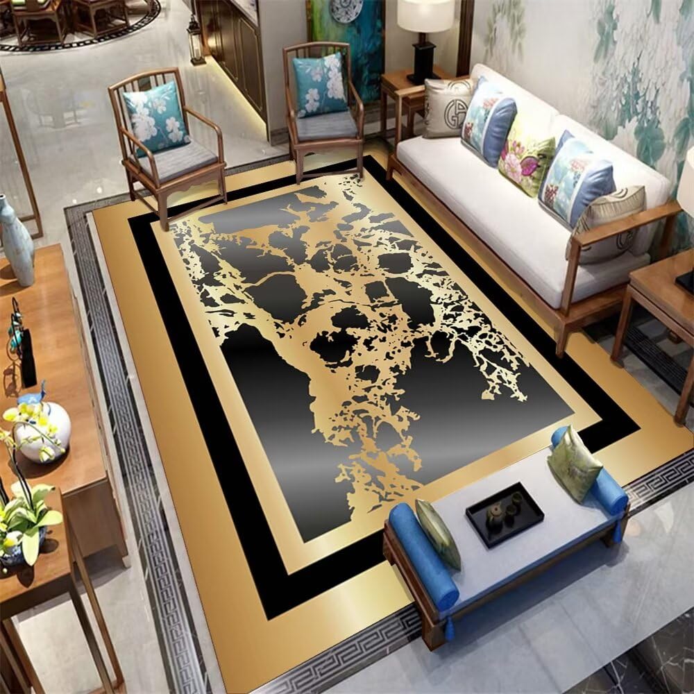 Tapis de salon de luxe jaune 170x240cm au design fin et finitions raffinées