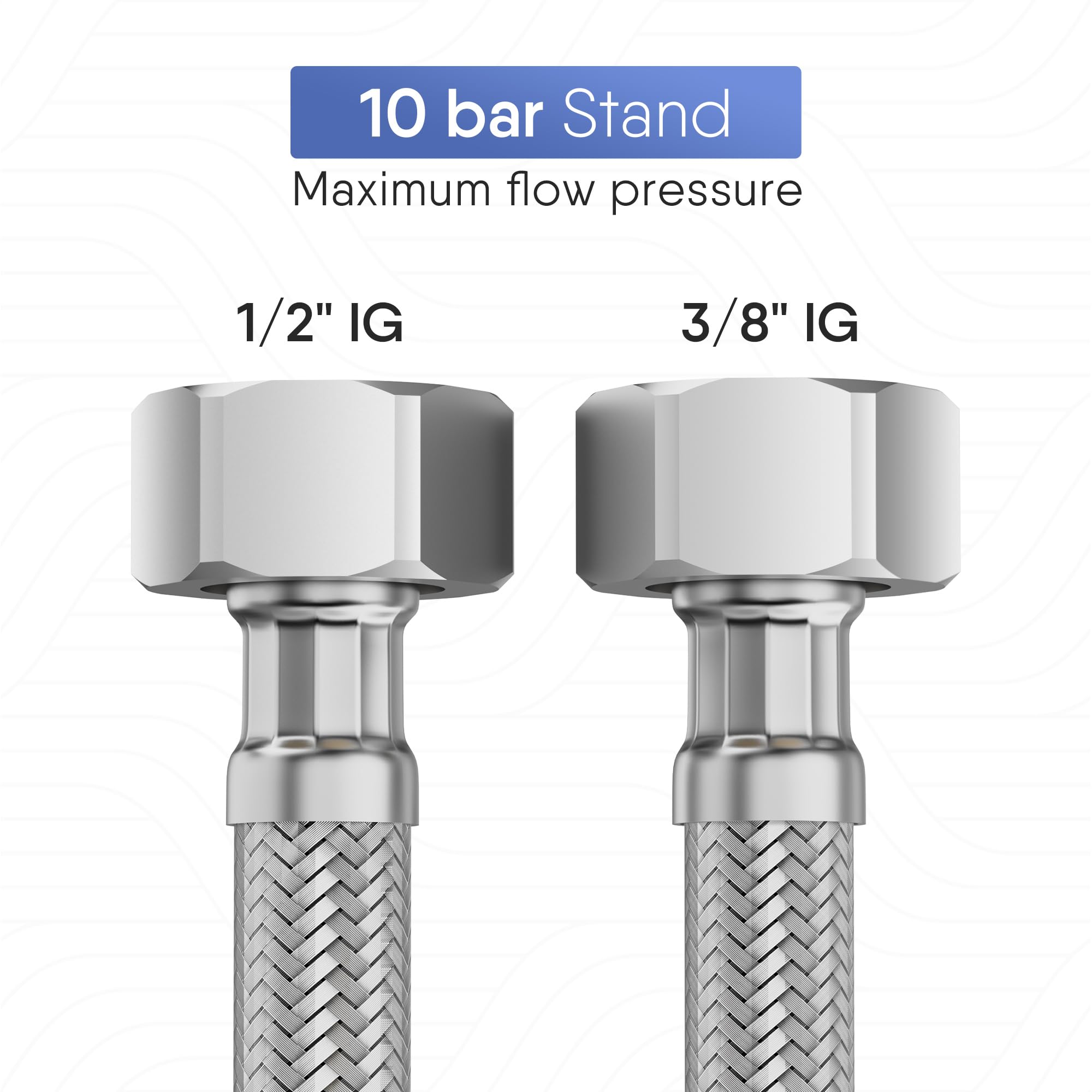 Tubi Flessibili 3/8 IG X 3/8 AG - 2 Pezzi Da 30 Cm Per Rubinetto Cucina E Bagno