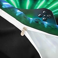 Vista 4 de Erosebridal Juego de ropa de cama con estampado de mando de videojuegos verde y azul, tamaño Queen, funda de edredón moderna para jugadores, juego