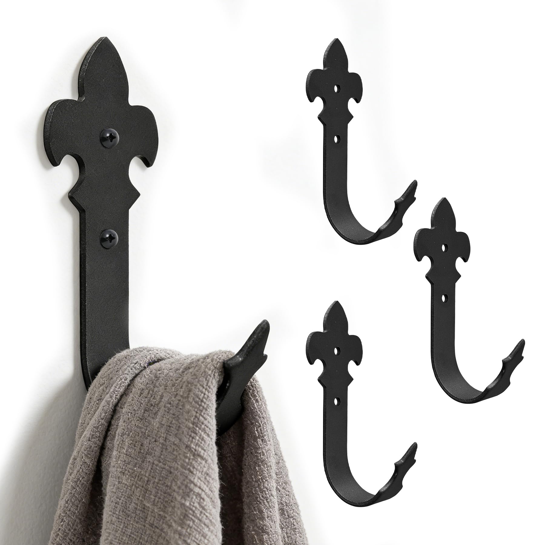 KOXHERO Wrought Iron Hooks Black Decorative Wall Hook Large Garage Storage Utility Heavy Duty Hook Hanging Clothes Hat Bag Robe Key for Bedroom