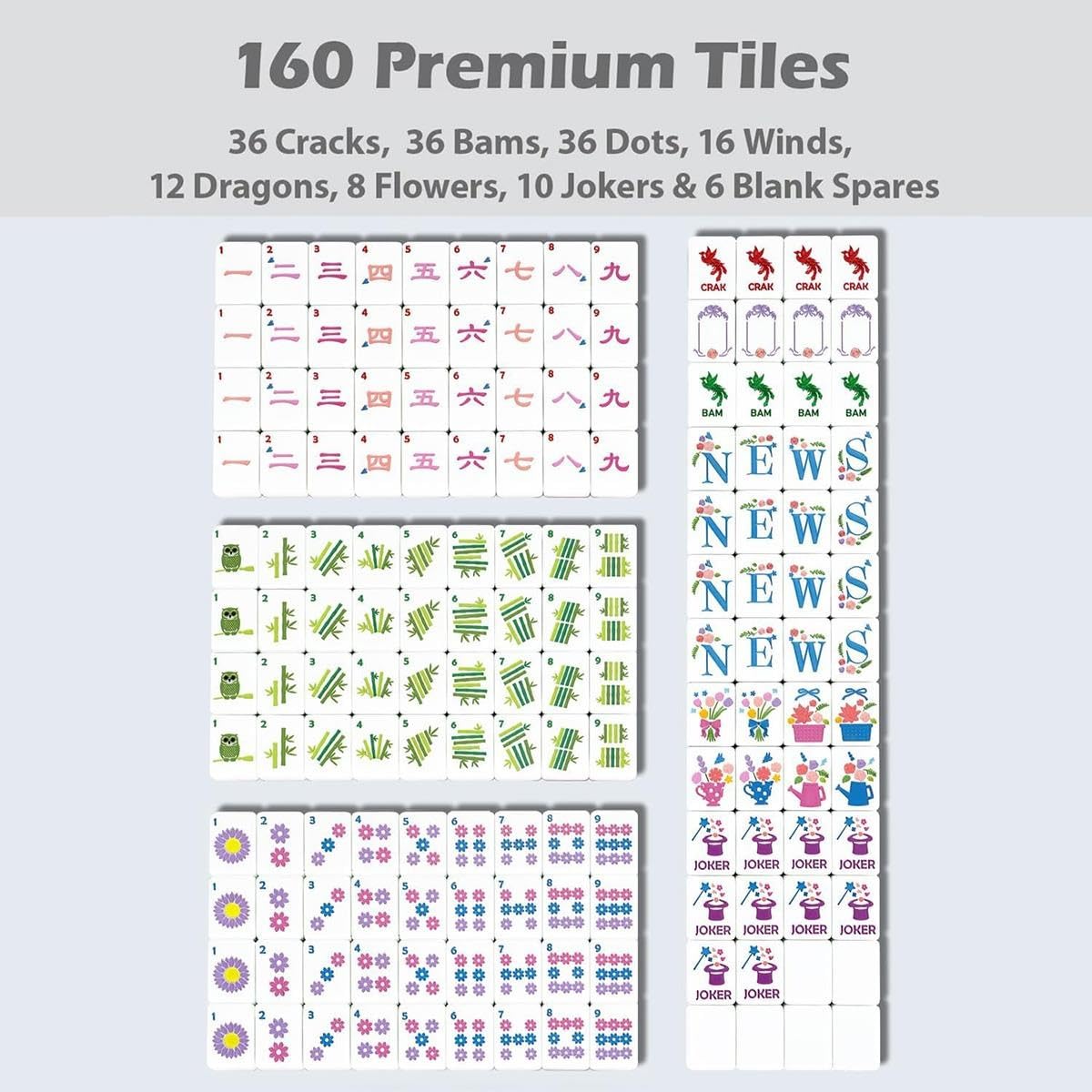 Juego de Mahjong Americano 160 Fichas de Acrílico Grabadas con Dados