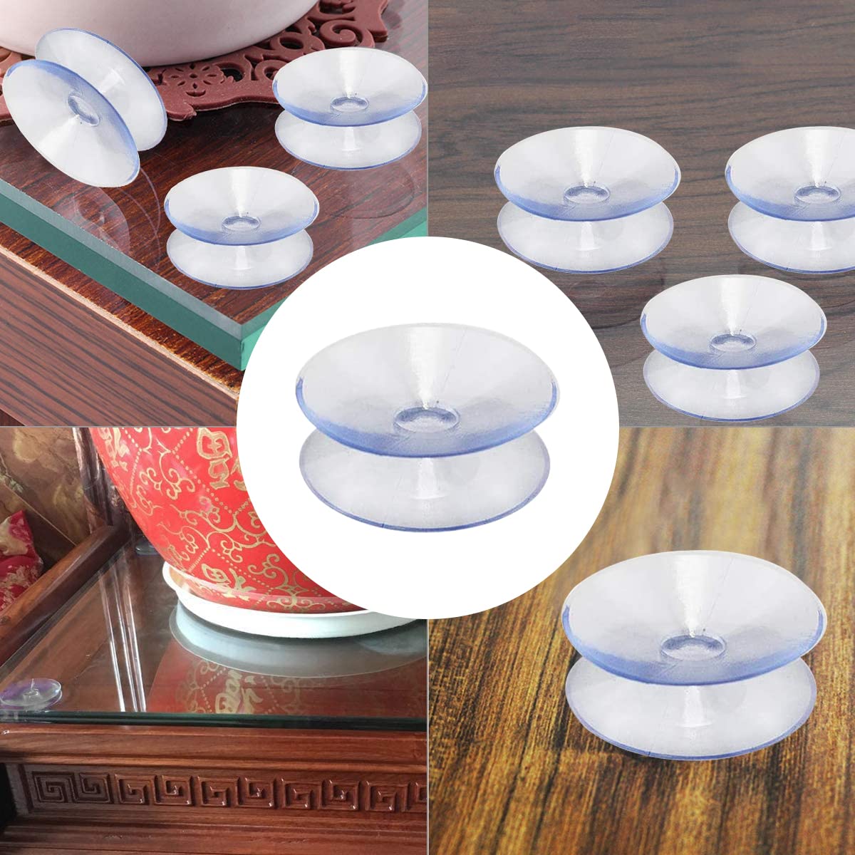 Kiuiom Ventose a doppia faccia,Ventosa in plastica a doppia faccia,Doppia ventosa trasparente,Ventose a doppio lato in silicone,Adatto per esterni,Cucina,Bagno,Specchio,10 pezzi