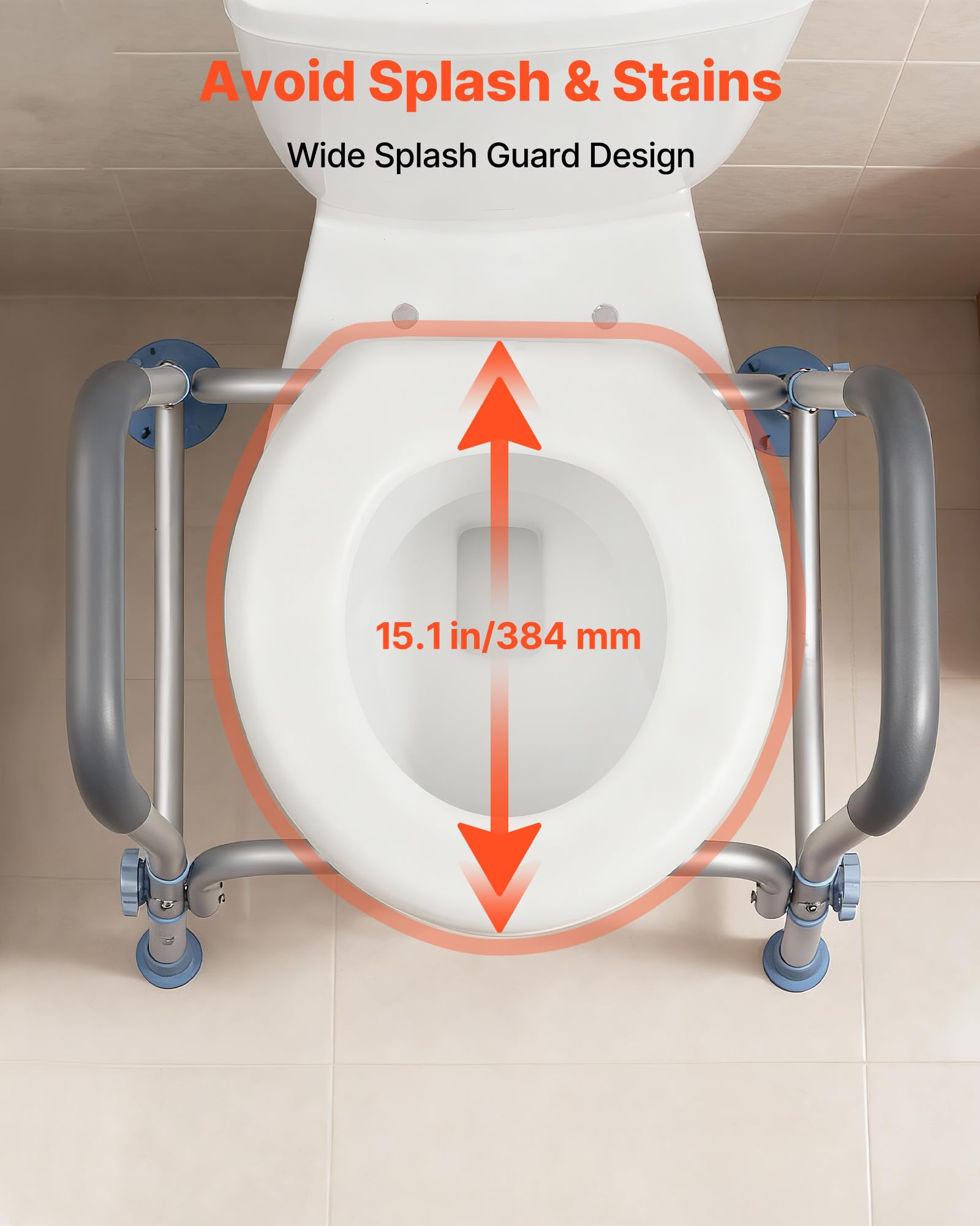VEVOR Sedile WC Rialzato da Bagno con Braccioli e Capacità di Carico di 136 kg e 4 Gambe, Sedile WC Rialzato Universale Regolabile in Altezza con Paraspruzzi per Anziani, Donne Incinte