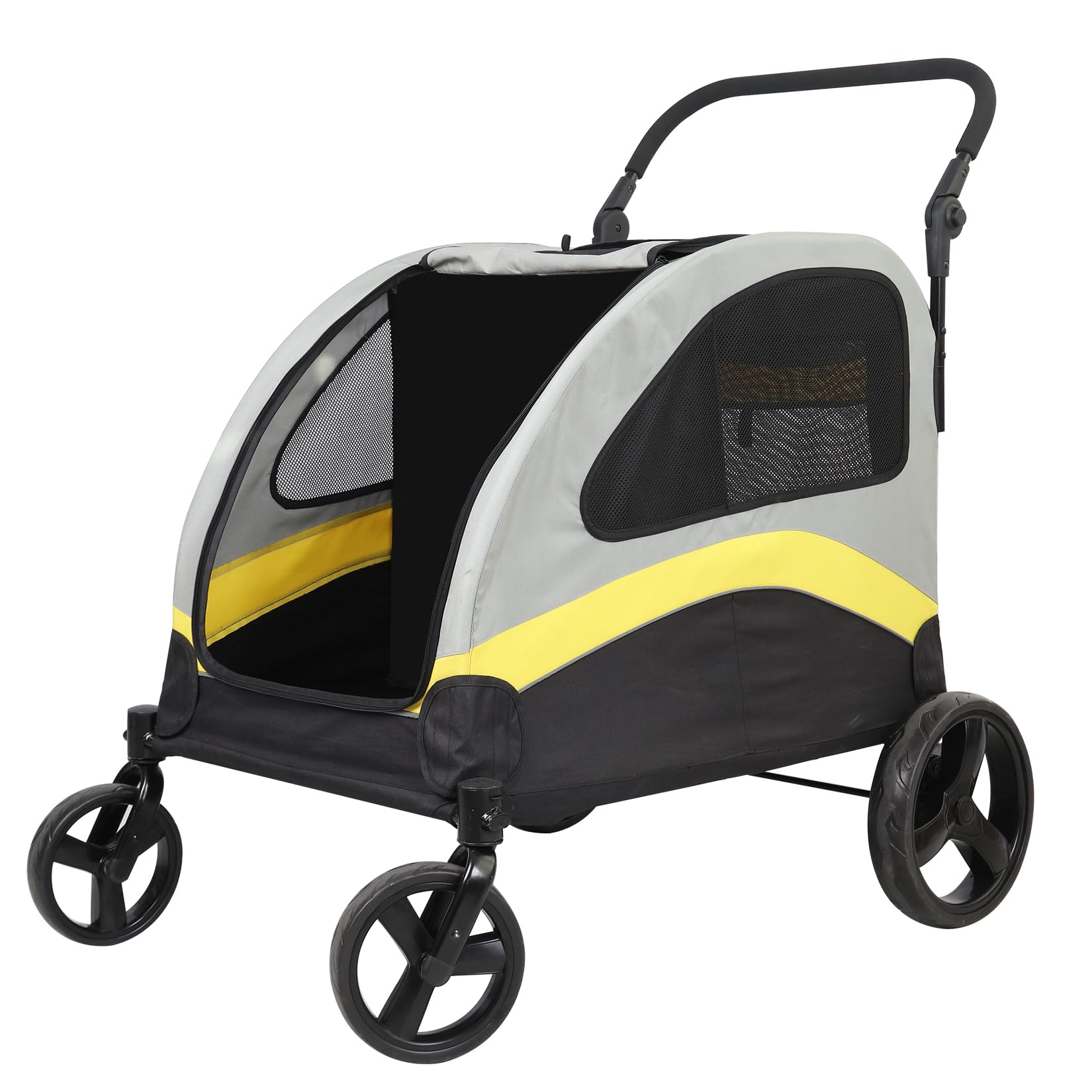 BingoPawHeavy Duty Dog Buggy for Dogs: 2-in-1 Dog Pram with Removable Divider for 2 Small or Medium Dogs, Foldable Pet Pushchair Transport Trolley up to 42 kg