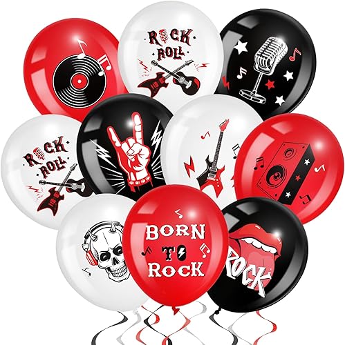 Aoriher 54 piezas de decoración de fiesta de rock and roll de 12 pulgadas, globos de látex Born to Rock, bandas temáticas musicales para fiestas de