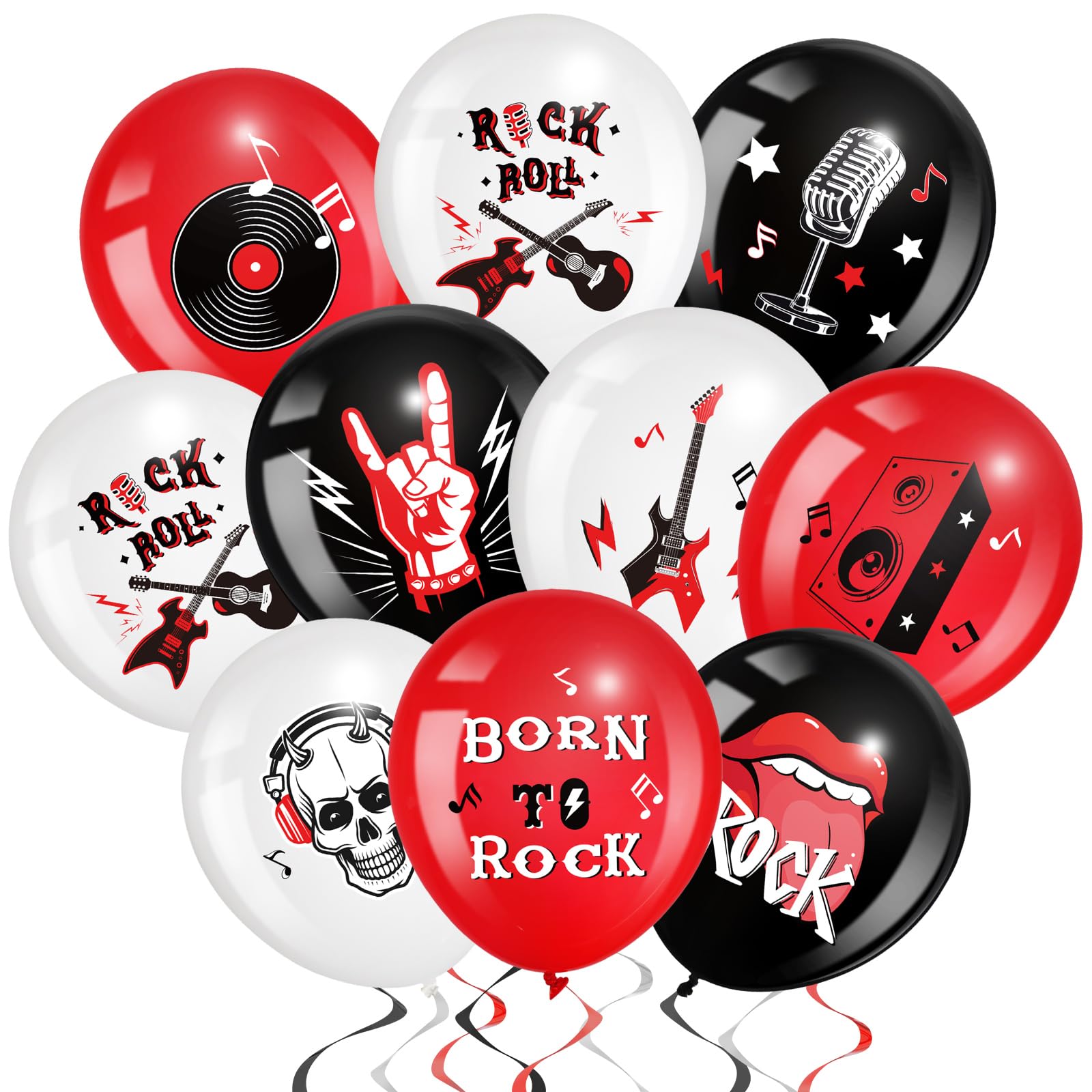 Aoriher 54 Pcs Rock and Roll Party Decor 12 Inch Born to Rock Latex Balloons Music Theme Band Favors for Holiday 70s 80s 90s Band Bar Music Themed Birthday Party Supplies
