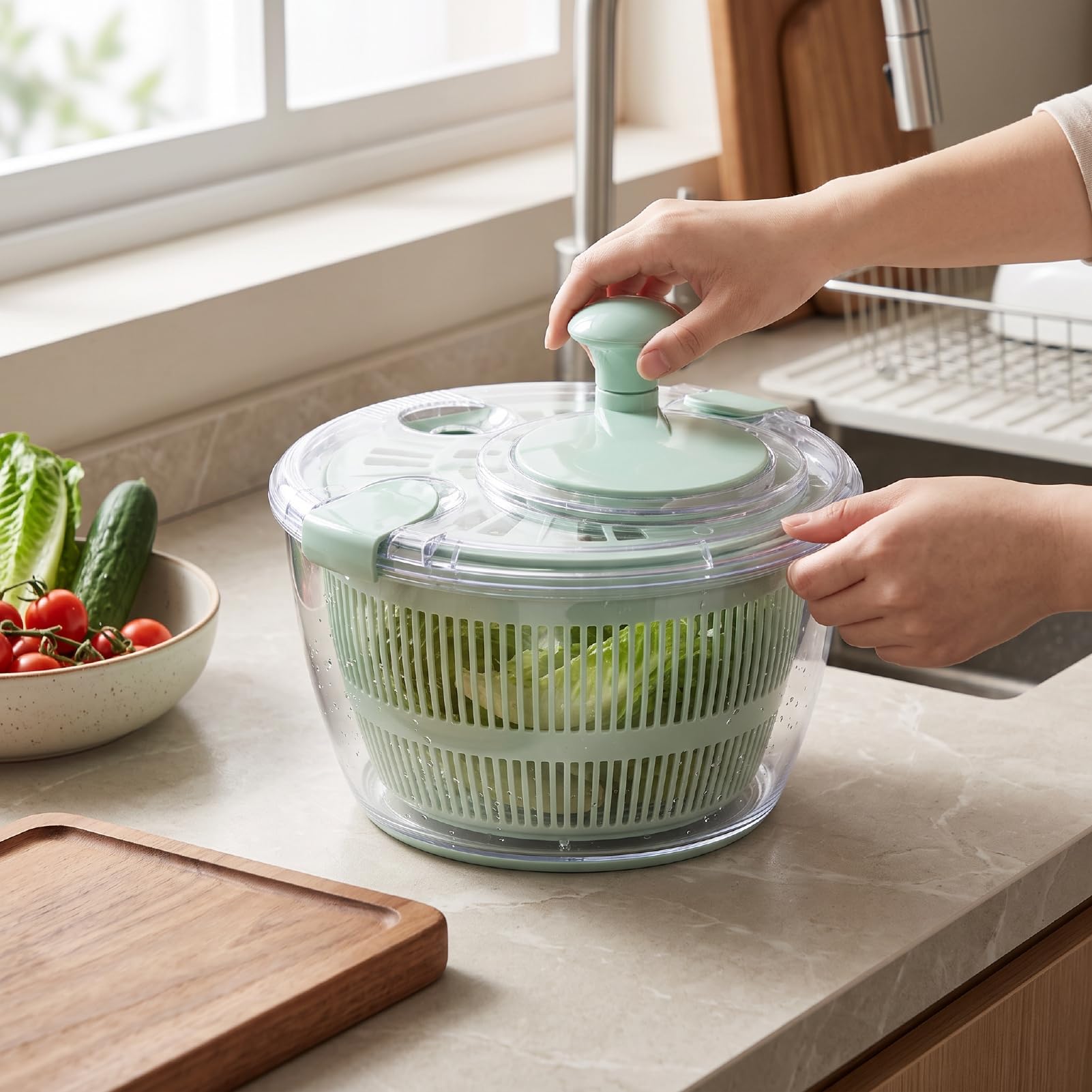 Ensaladera de Vidrio con Cuenco de Borosilicate, Escurridor de