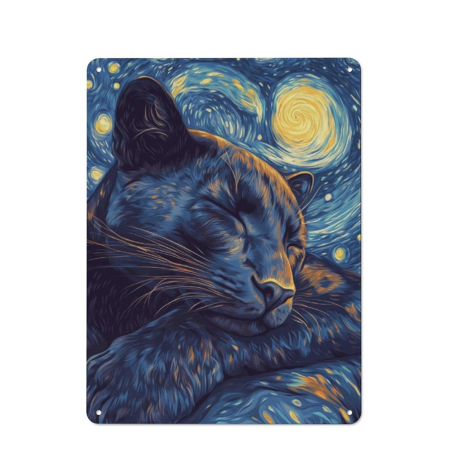 Junmoney Starry Night Cat Vintage Metal Plaque 40X30cm For Man Cave Or Games Room, For An Autumn Update To Man Cave And Games Room