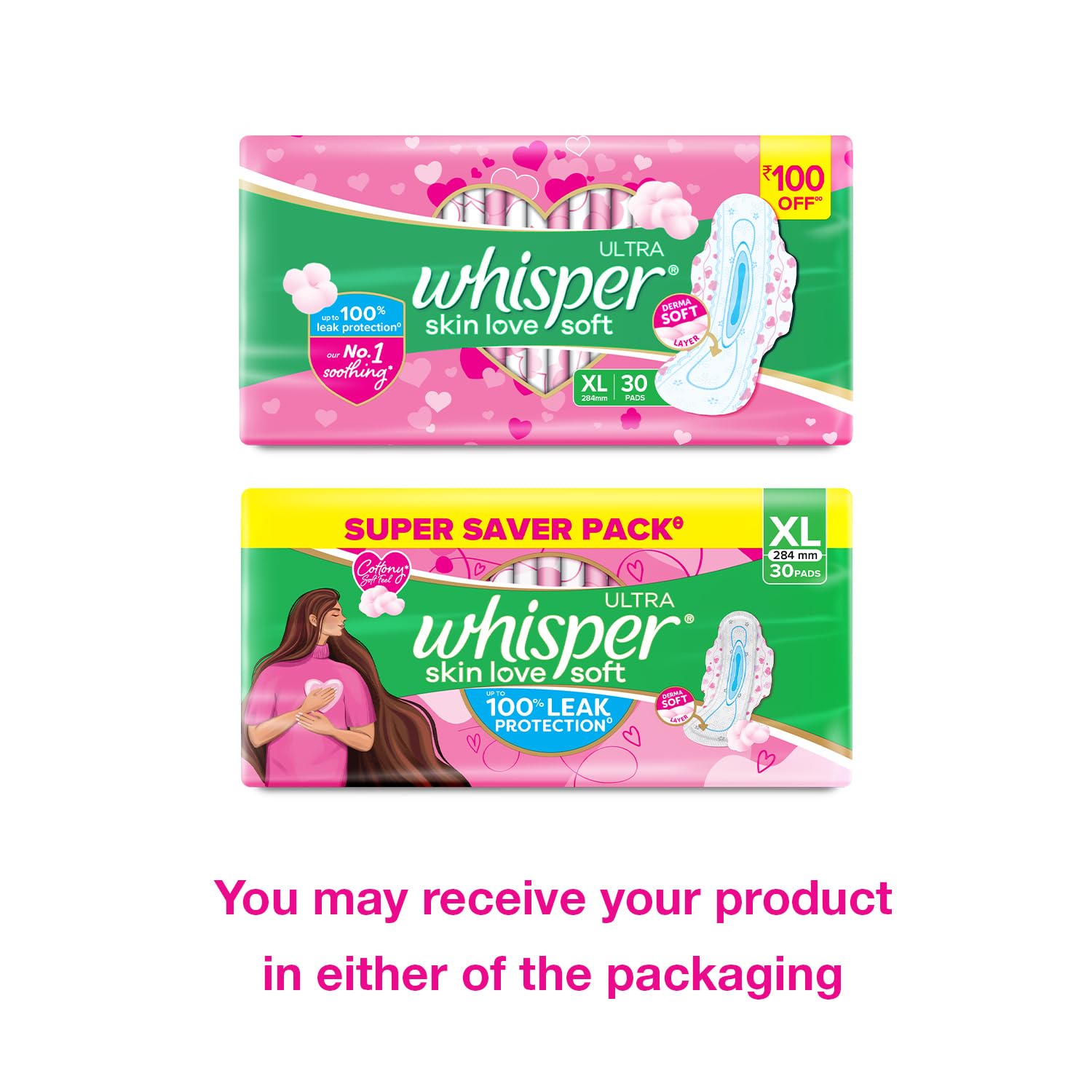 Whisper Ultra Soft Sanitary Pads - 30 Pieces (XL)