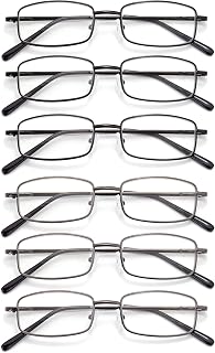 6-Pack Metal Blue Light Blocking Reading Glasses Spring Hinge Readers Lightweight Sturdy Comfortable Unisex Fashion